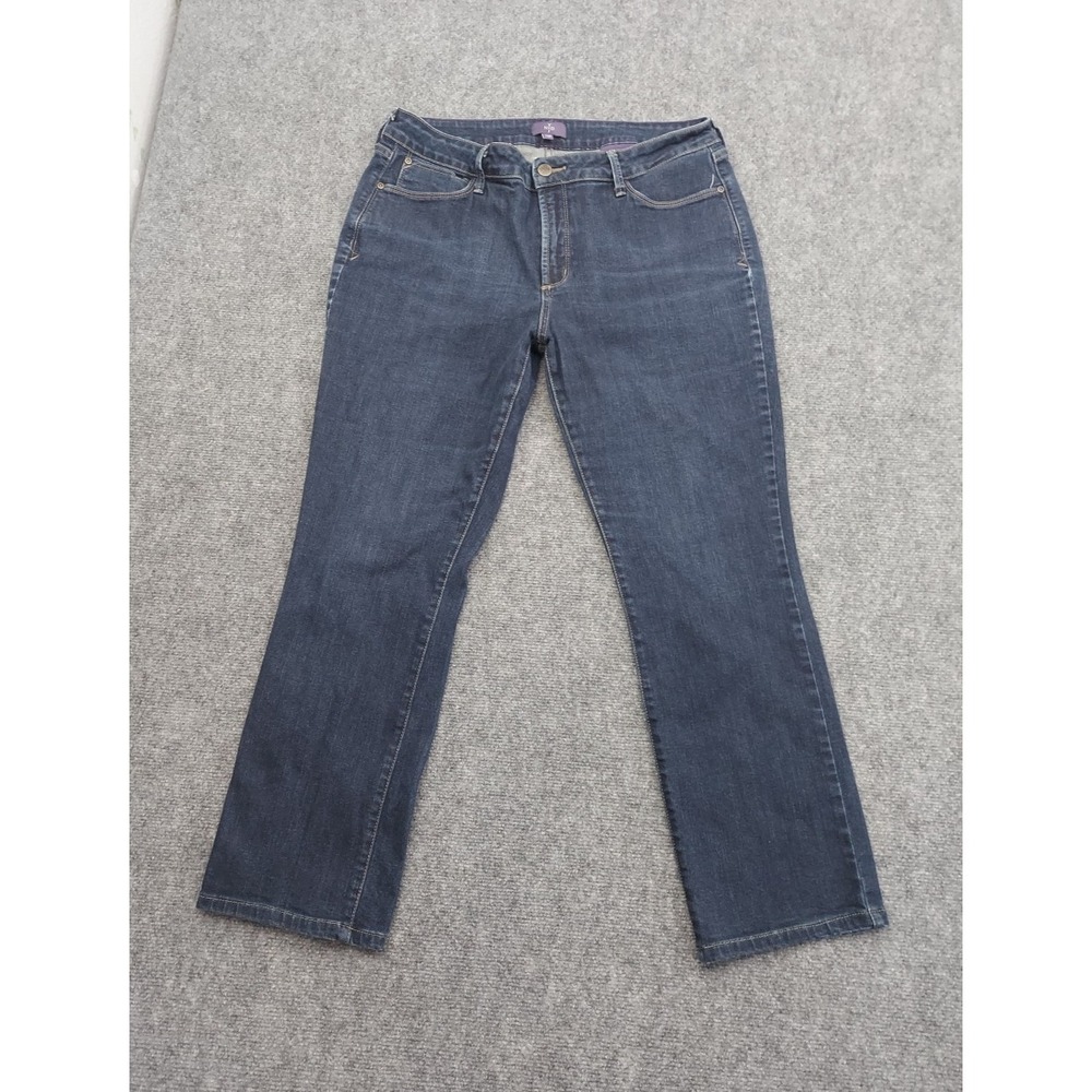 NYDJ Jeans Womens 14 Petite Blue Mid Rise Straight Leg Dark Wash‎ USA Made